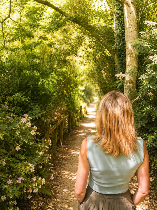 Heather about to walk in the woods